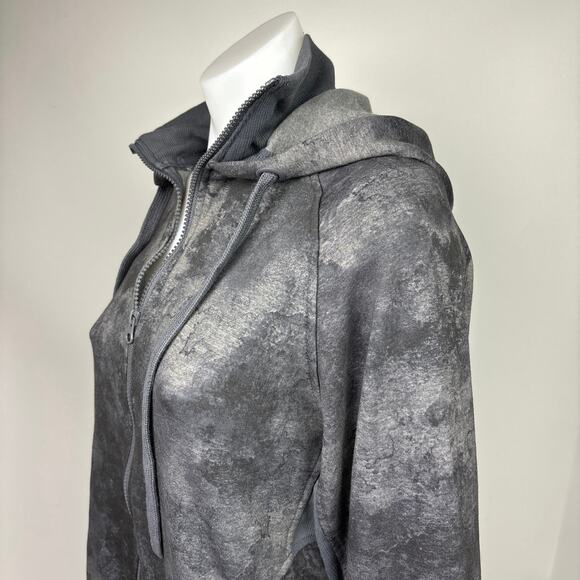Danskin Grey Tie Dye Marble Print Collar Zip Hooded Athletic Jacket Sweater Top - Picture 5 of 7